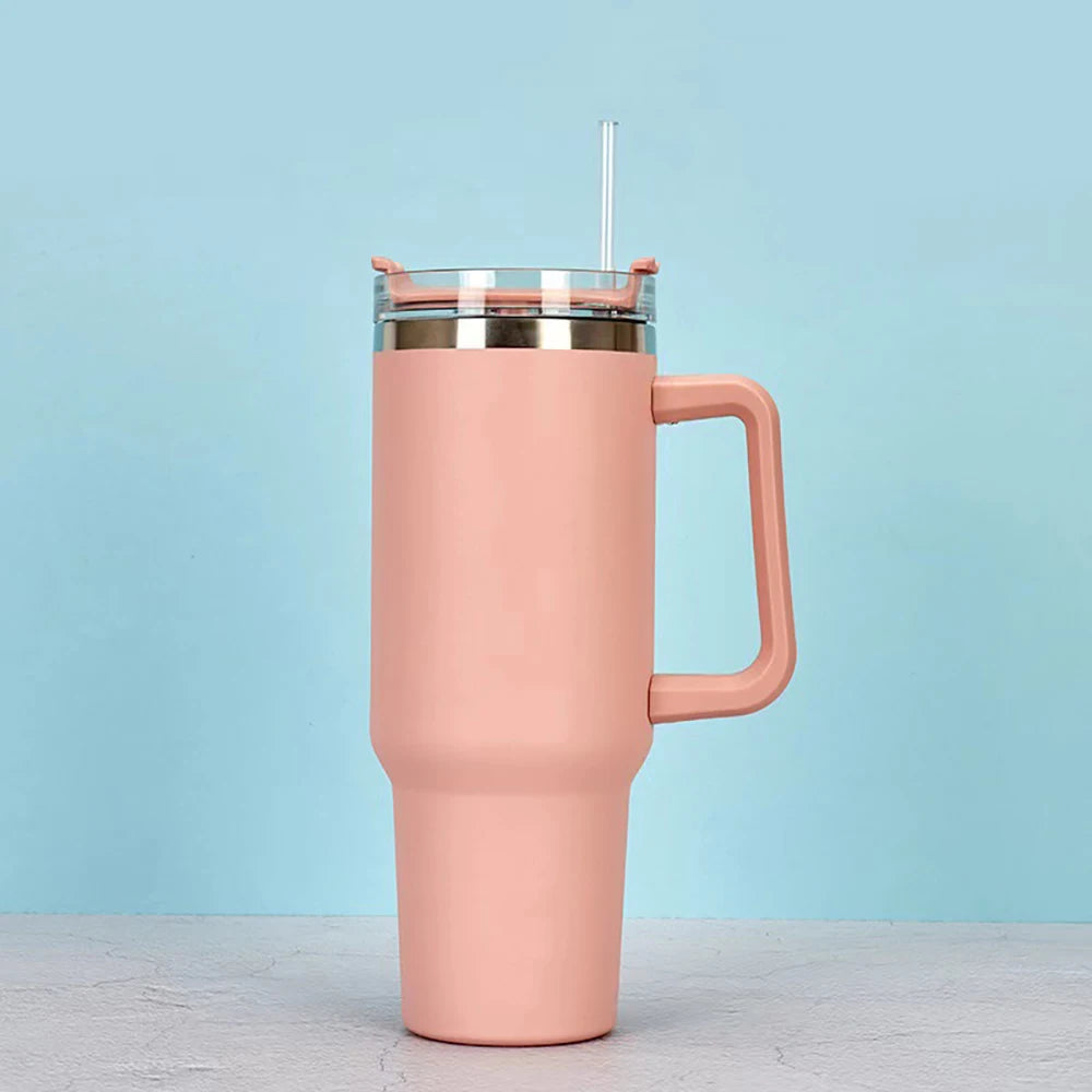 40oz Insulated Tumbler with Handle & Straw – Travel Coffee Cup, 1200ML