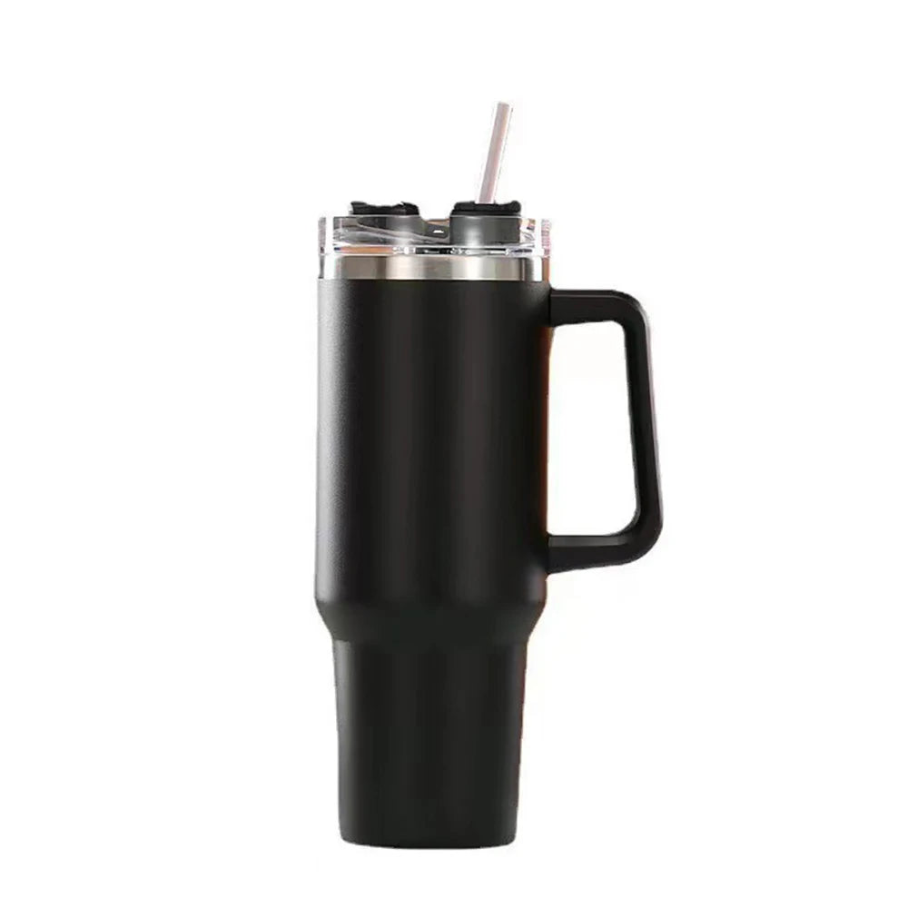 40oz Insulated Tumbler with Handle & Straw – Travel Coffee Cup, 1200ML