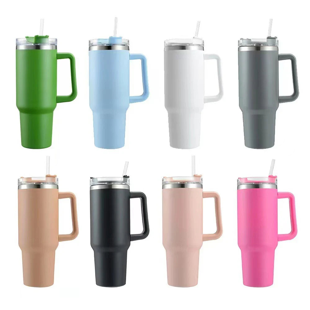 40oz Insulated Tumbler with Handle & Straw – Travel Coffee Cup, 1200ML